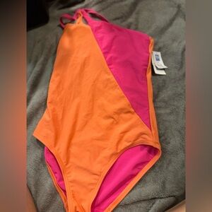 Lands' end orange/pink one piece swimsuit size xs (2/4) nwt